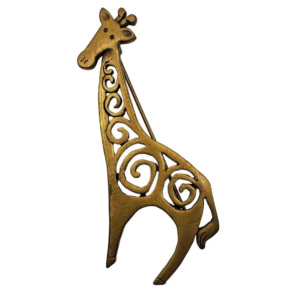2 Gold Tone Giraffe Brooch Signed JJ & Casual Corner Pin Animal Figural Jonette - Picture 8 of 8